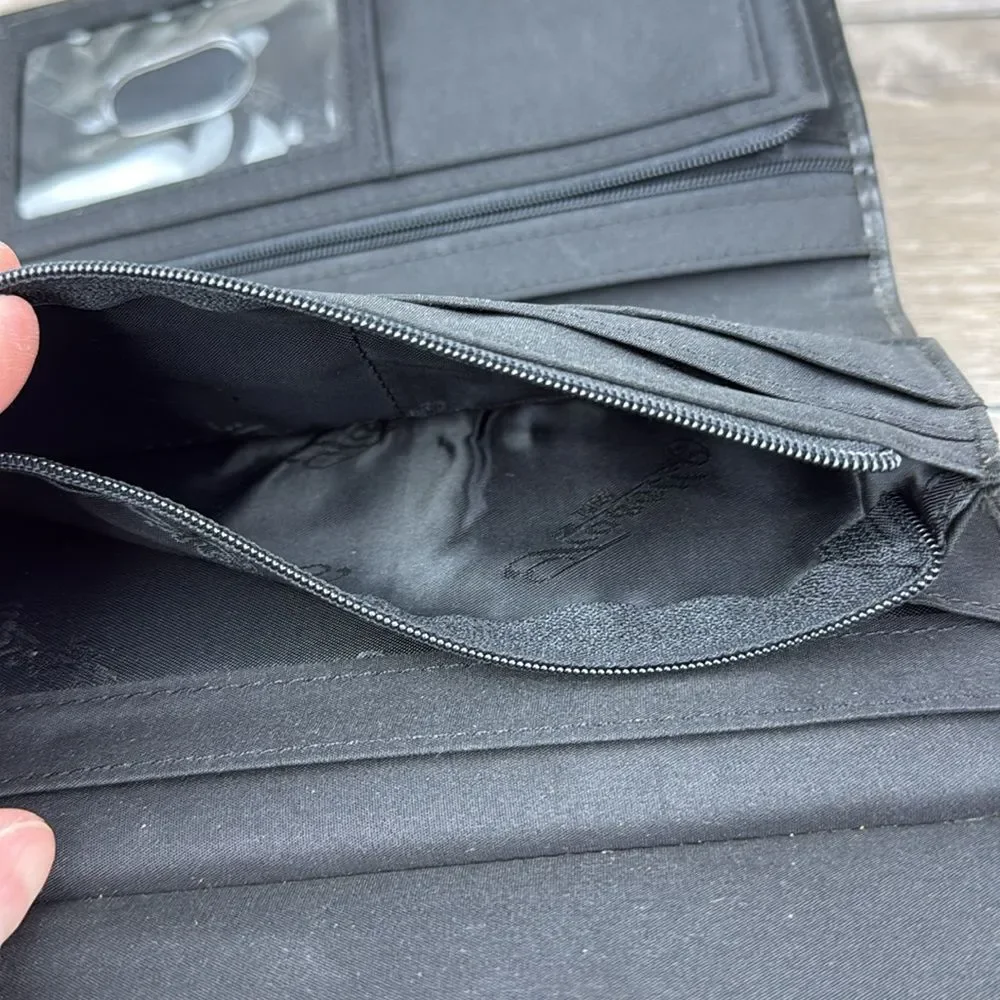 Fossil Black Avenue Croc-Embossed Leather Snap Open Tri-Fold Clutch Wallet